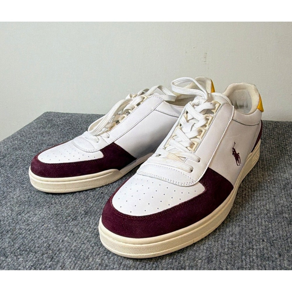 Polo Ralph Lauren Low Top Lace Up Colorblock Sneakers White/Burgundy/Yellow